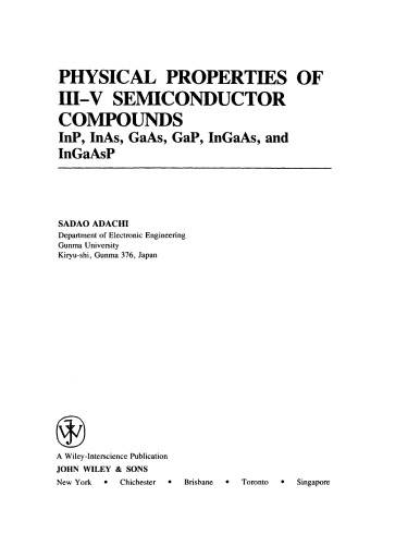 Phys Props of III-V Semicond Cpds - InP, InAs, GaAs, GaP, InGaAs, InGaAsP