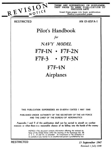 Pilot's Handbook - Navy Model F7F-1N, 2N, 3, 3N, 4N [AN 01-85FA-1]