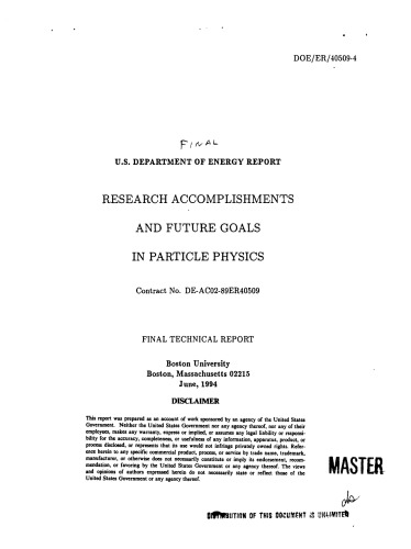 Recent Accomplishments and Future Goals in Particle Physics