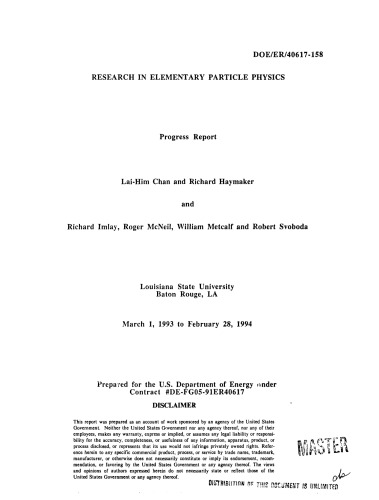 Research in Elem. Particle Physics (at LSU) [Mar 1993 - Feb 1994 prog rpt]