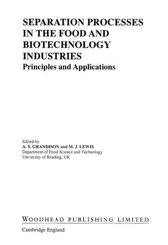 Separation Processes in the Food and Biotechnology Industries - Prins and Applns