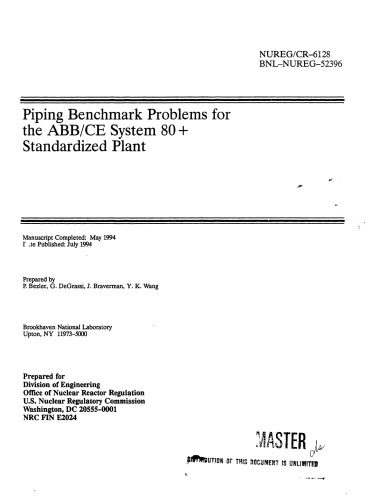 System 80+ Standard [nucl. powerplnt] Design - Piping Benchmark Probs