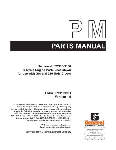 Tecumseh TC300-3136 Parts Manual 9109901