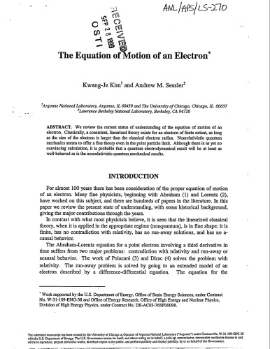 The Equation of Motion of an Electron