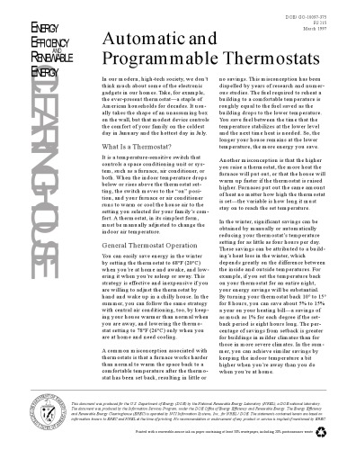 Automatic and programmable thermostats