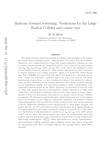 Hadronic forward scattering : predictions for the large hadron collider and cosmic rays