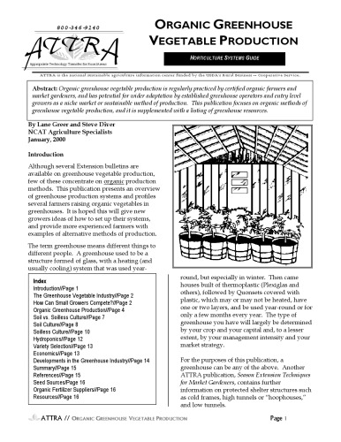 Organic greenhouse vegetable production