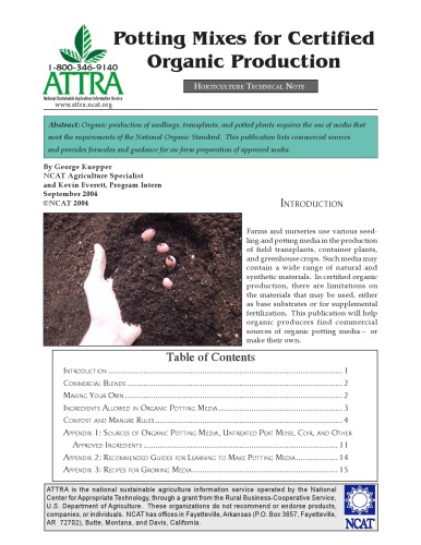 Potting mixes for certified organic production