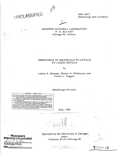 Resistance of materials to attack by liquid metals