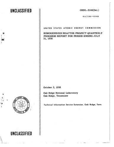 Homogeneous reactor project quarterly progress report for the period ending