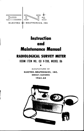 Instruction book and maintenance manual for radiological survey meter : FCDA item no. GD V-720 model 1 chatam model CH720