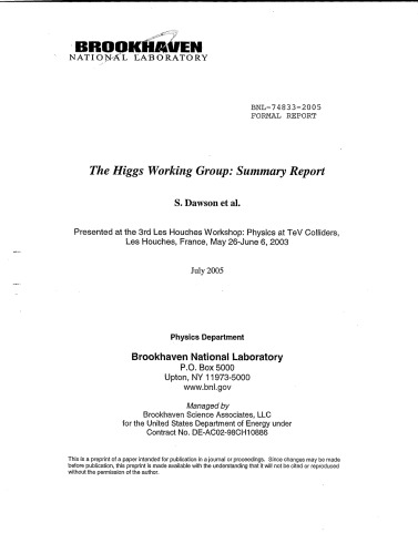 THE HIGGS WORKING GROUP: SUMMARY REPORT