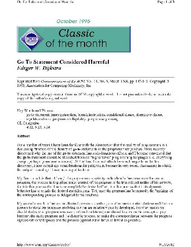 Go to statements considered harmful