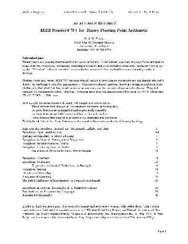 Lecture notes on IEEE standard 754 for binary floating-point arithmetic