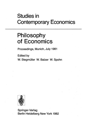 Philosophy of Economics: Proceedings, Munich, July 1981