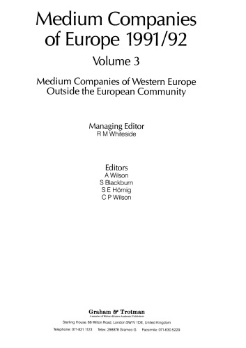 Medium Companies of Europe 1991/92: Volume 3: Medium Companies of Western Europe Outside the European Community