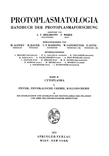 Die Hydratation und Hydratur des Protoplasmas der Pflanzen und ihre Öko-Physiologische Bedeutung