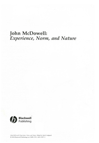 John McDowell: Experience, Norm, and Nature